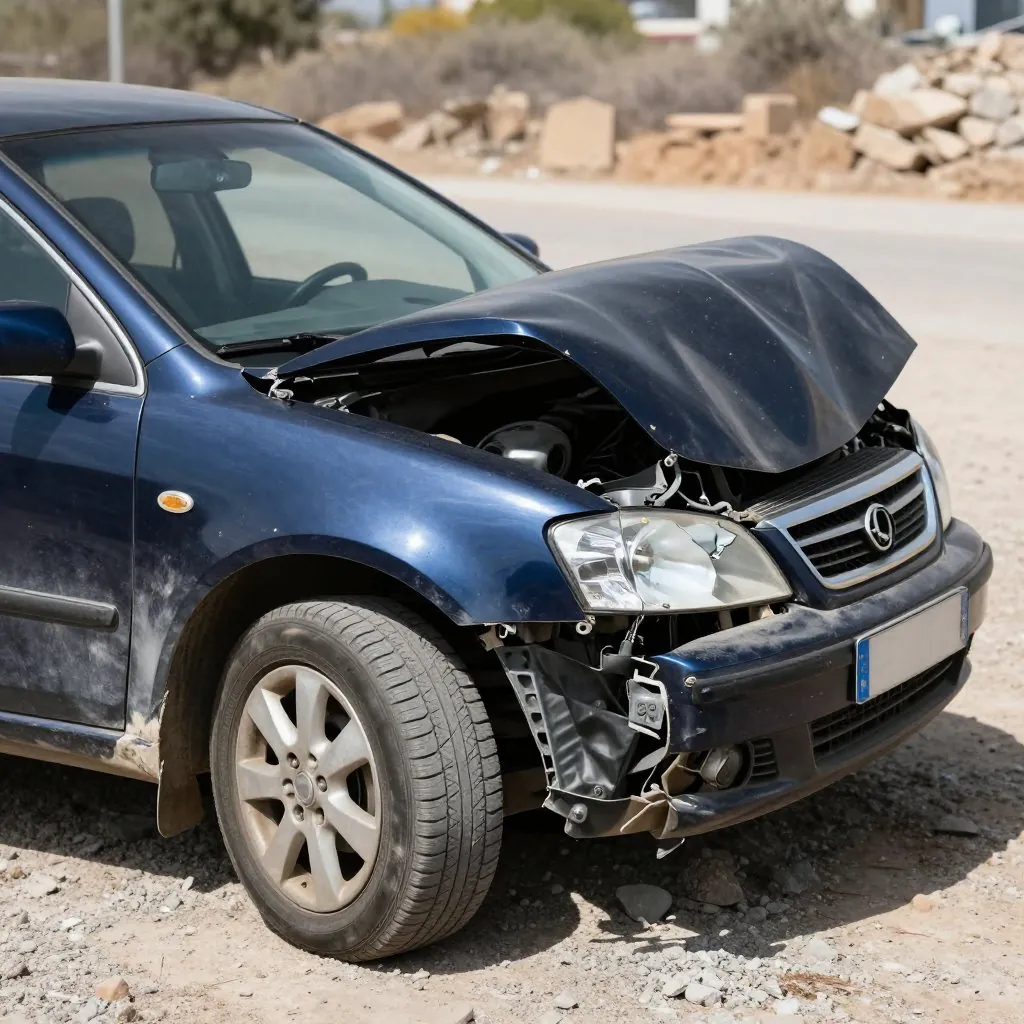 Coche siniestrado con el frontal destrozado